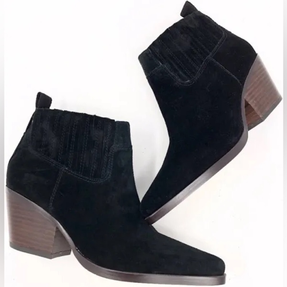 Franco Sarto Lasso Black Suede Western Ankle Booties Size 5.5